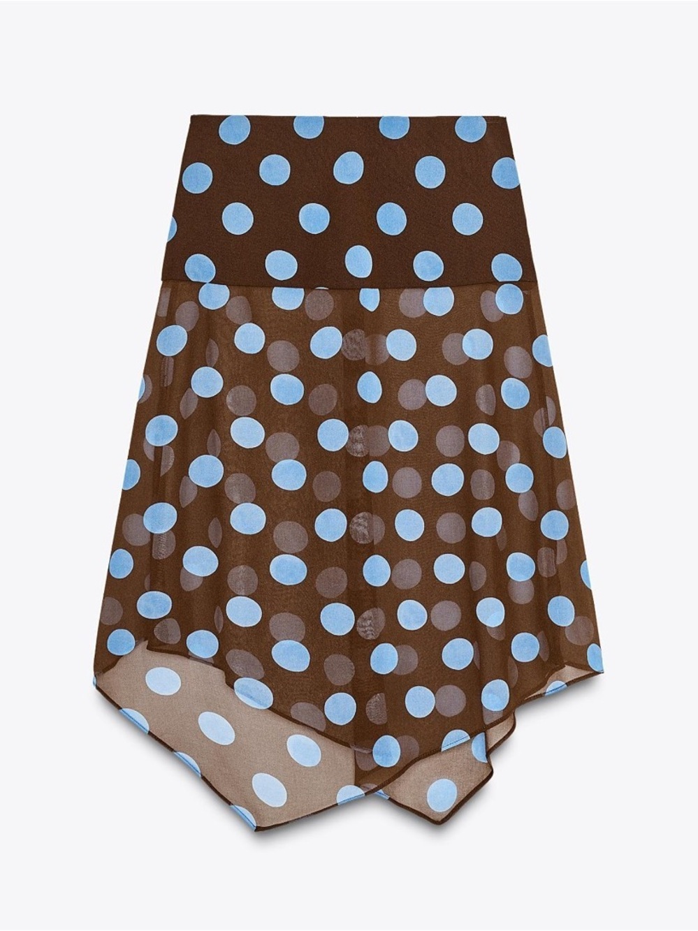 Zara Polka Dot Asymmetrical Brown & Blue Skirt